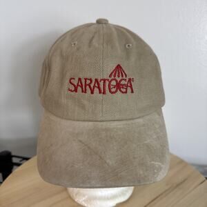 Vintage Saratoga Race Track Hat Cap Strapback Horse Races Beige Suede Brim￼